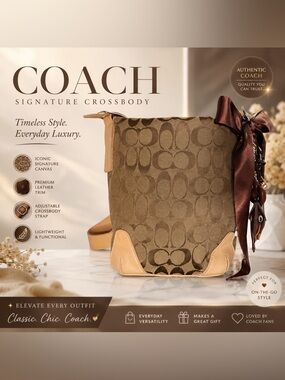 Vintage Coach Brown and Tan Signature Hobo Bag with Satin Bow